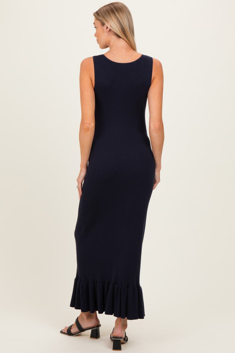 Ribbed Knit Sleeveless Ruffle Hem Maxi Dress, Alternate, color, Navy Blue