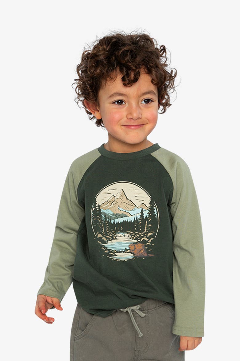 Cotton Raglan Sleeves Nature T-Shirt, Alternate, color, Jasper Printed Green