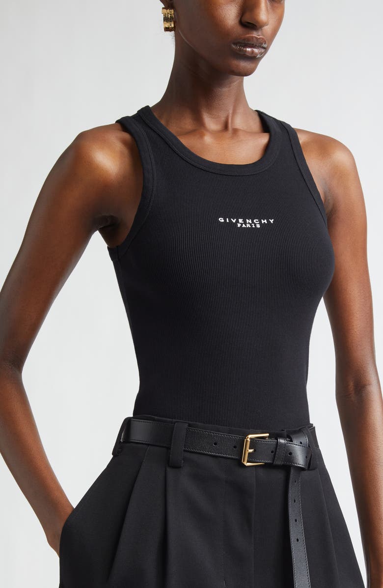 Givenchy Embroidered Logo Stretch Cotton Rib Tank, Alternate, color, Black
