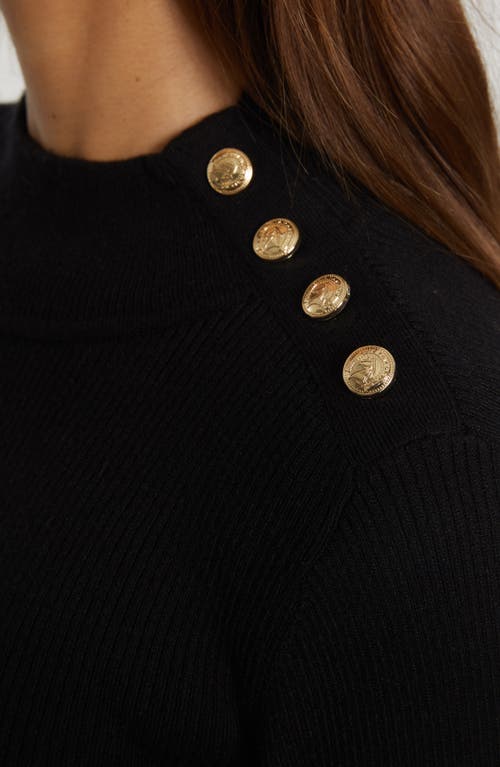 Elie Tahari The Naya Button Shoulder Rib Sweater In Black