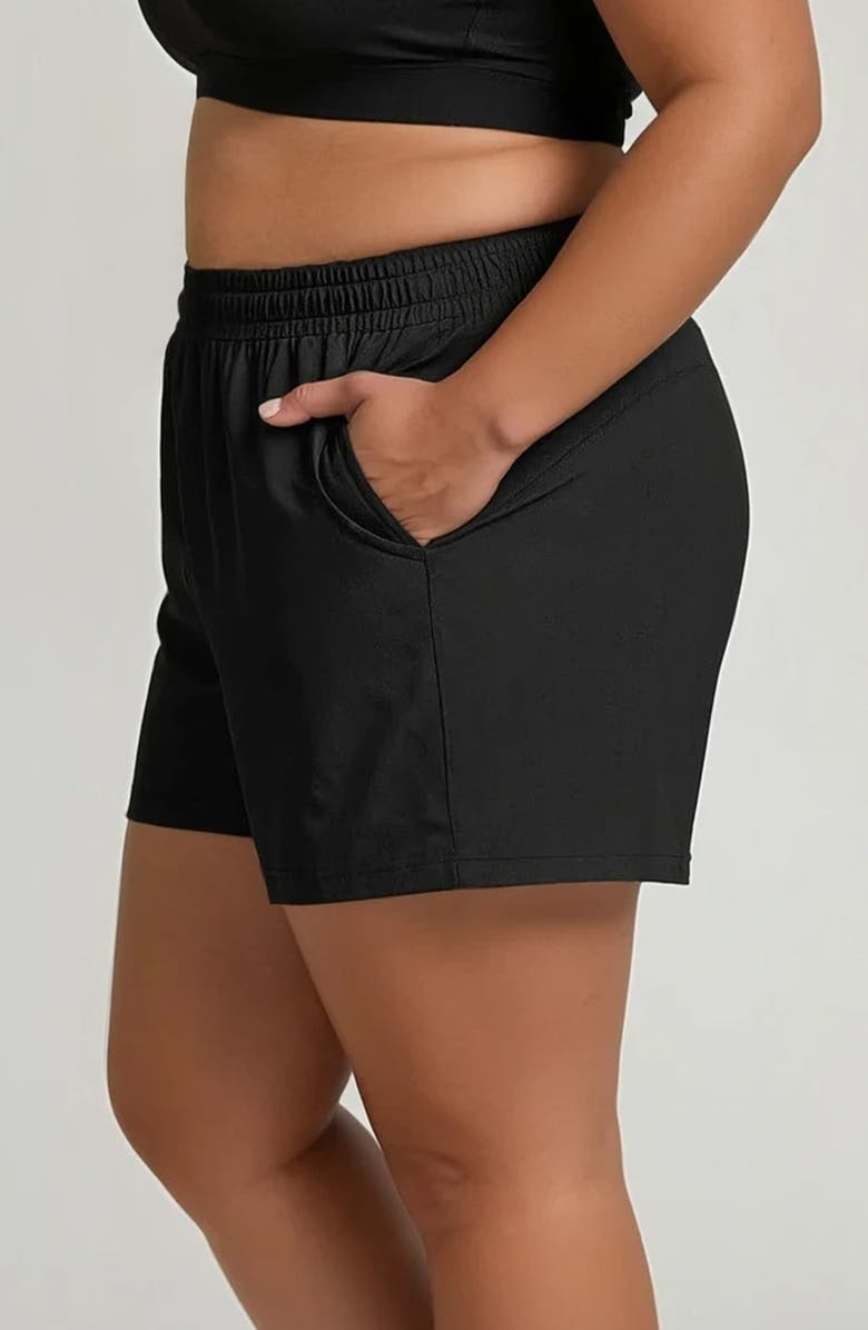 Calypsa Plus Size Classic Fit Swim Shorts With Panty, Alternate, color, Black
