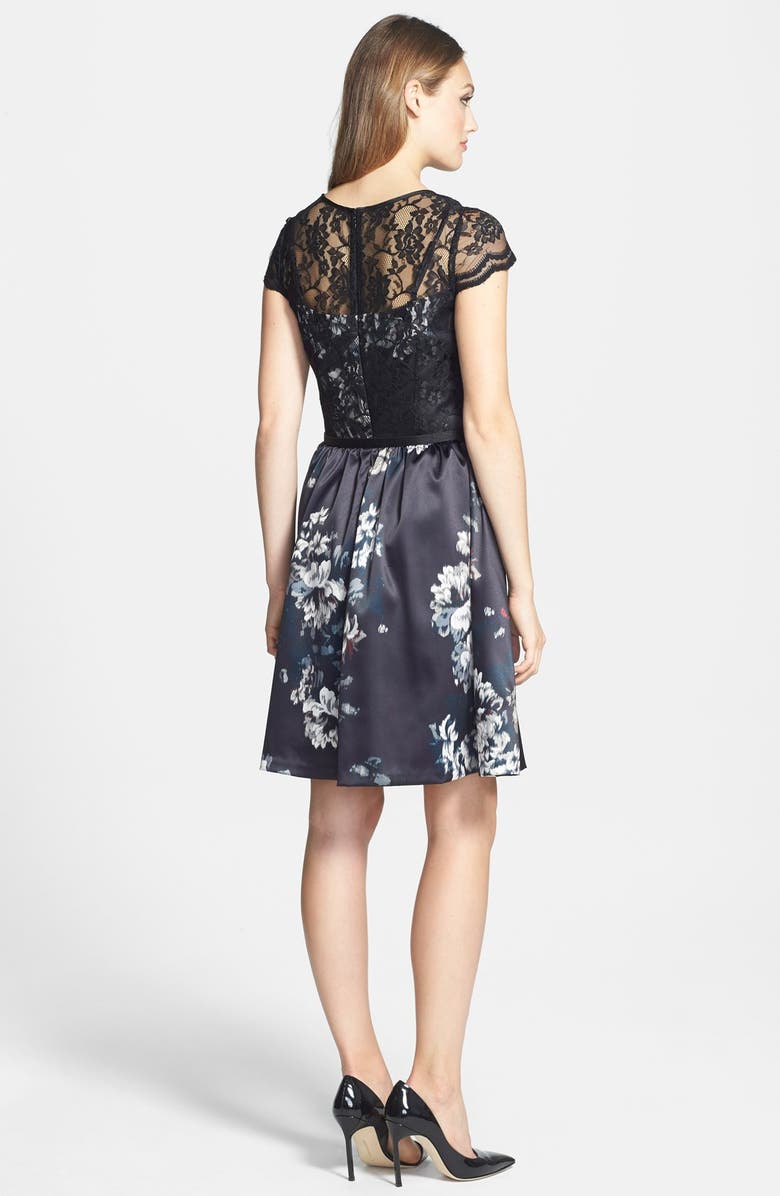 Ivy & Blu Print Satin Fit & Flare Dress, Alternate, color, 