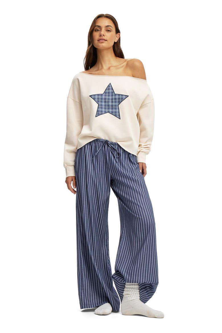 Women's Cloud Soft Wide Leg Flannel Pant, Alternate, color, Gerry Stripe Steely Blue