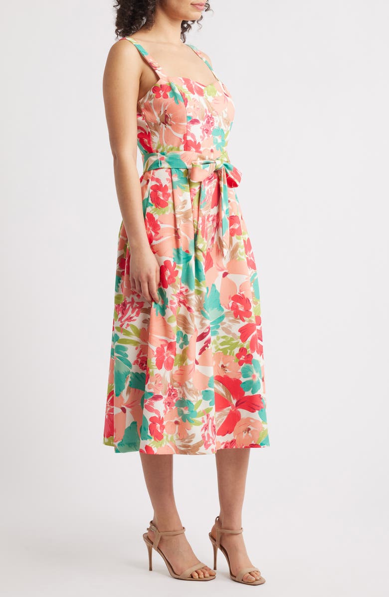 Julia Jordan Floral Belted Dress, Alternate, color, Ivory Multi