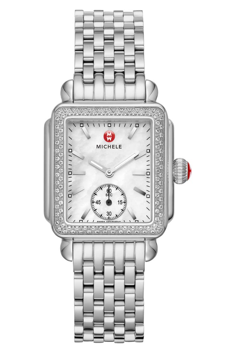 Deco Mid Diamond Watch Head & Bracelet, 29mm, Main, color, SILVER