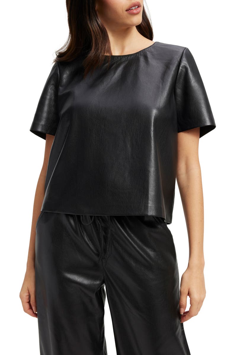 Good American Faux Leather T-Shirt, Main, color, 