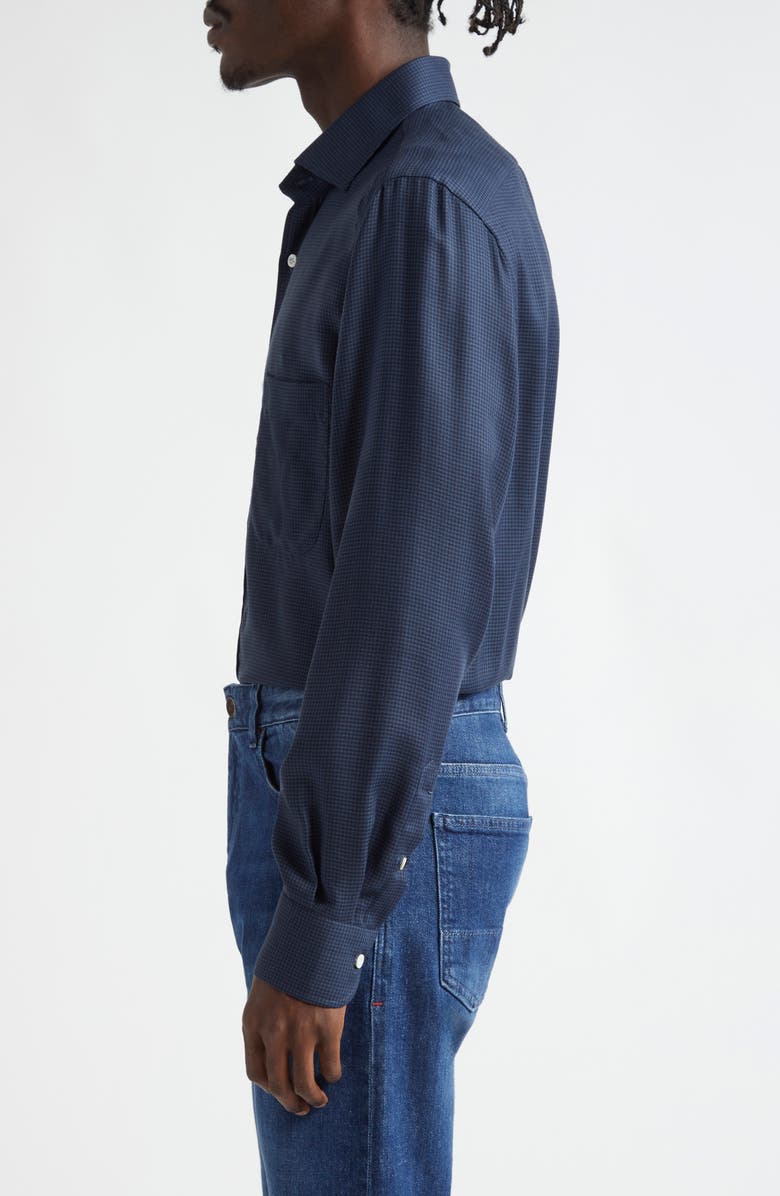 ISAIA Houndstooth Check Wool Button-Up Shirt, Alternate, color, Medium Blue