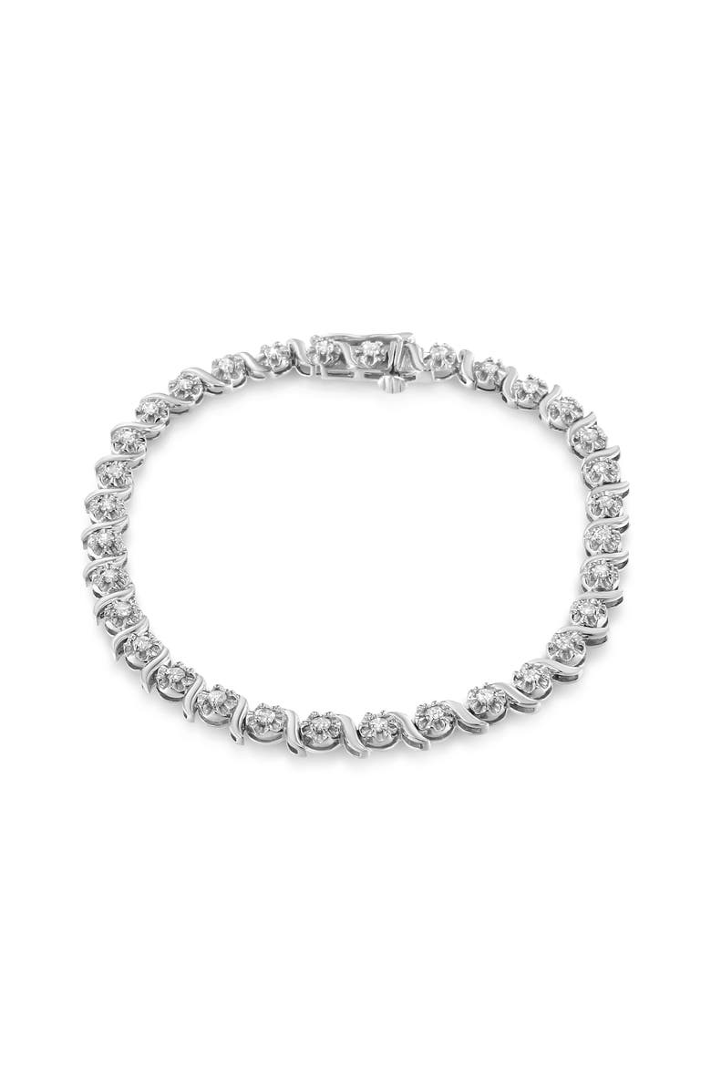 Haus of Brilliance Silver 1.0 Cttw Diamond Spiral Wave Curved-Link Tennis Bracelet, Main, color, White