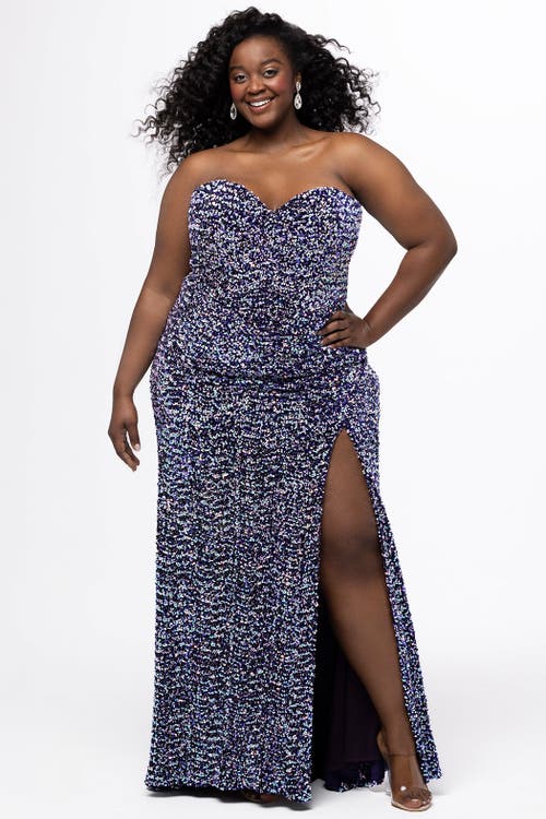 Sydney's Closet Multi Sequin Velvet Fitted Prom Dress