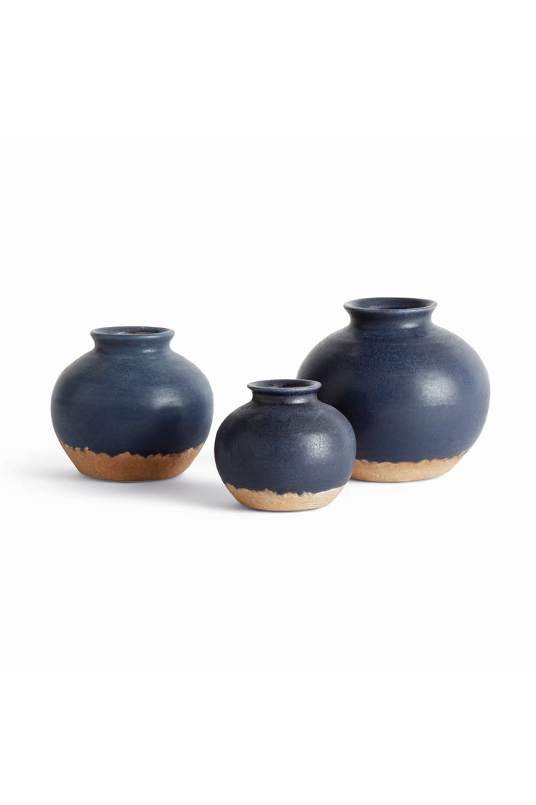 Gavin Bud Vases, Set of 3 - Navy Terracotta, Handcrafted, Main, color, Blue