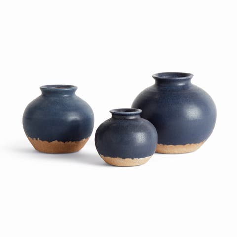 Gavin Bud Vases, Set of 3 - Navy Terracotta, Handcrafted