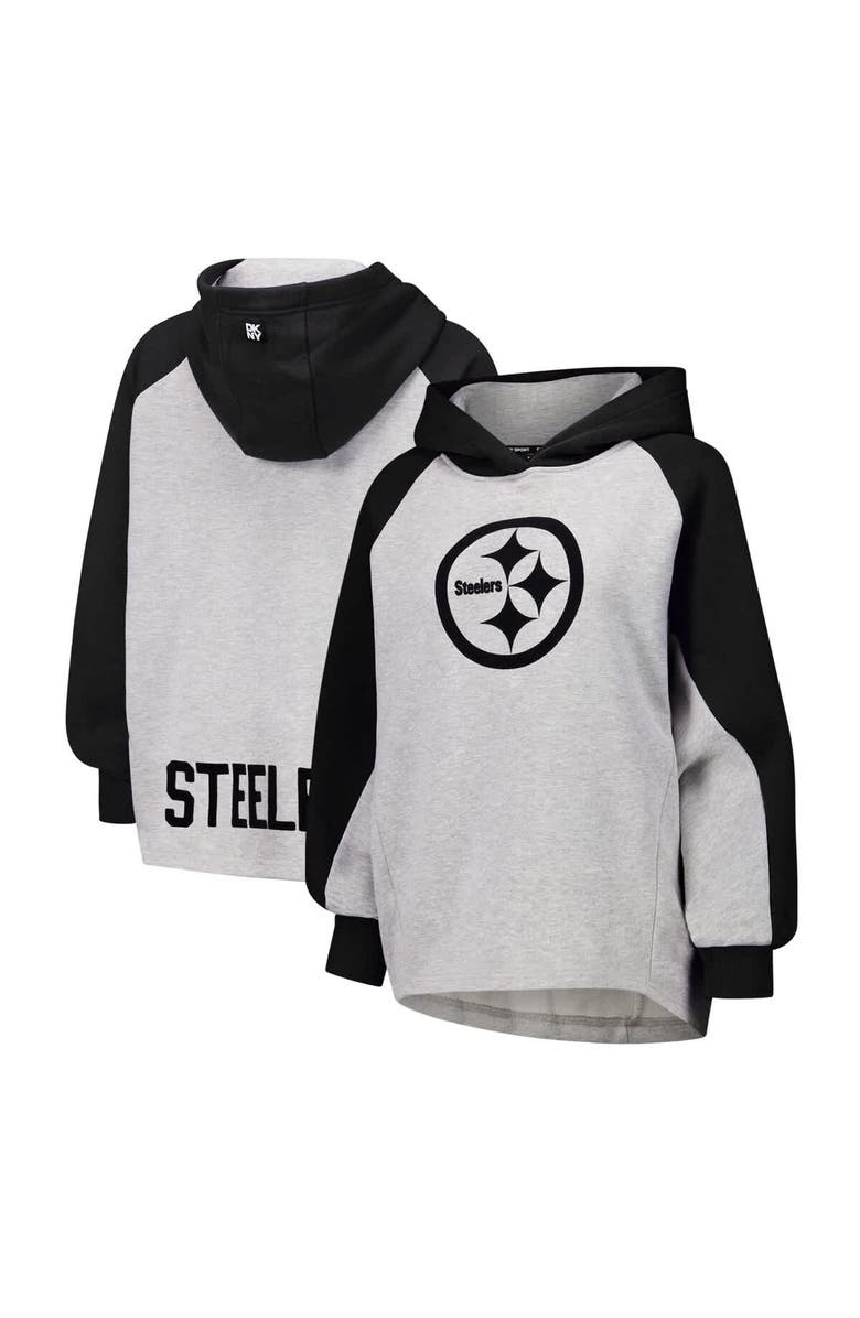 DKNY SPORT Women's DKNY Sport Gray/Black Pittsburgh Steelers Joy Cropped Raglan Pullover Hoodie, Main, color, 