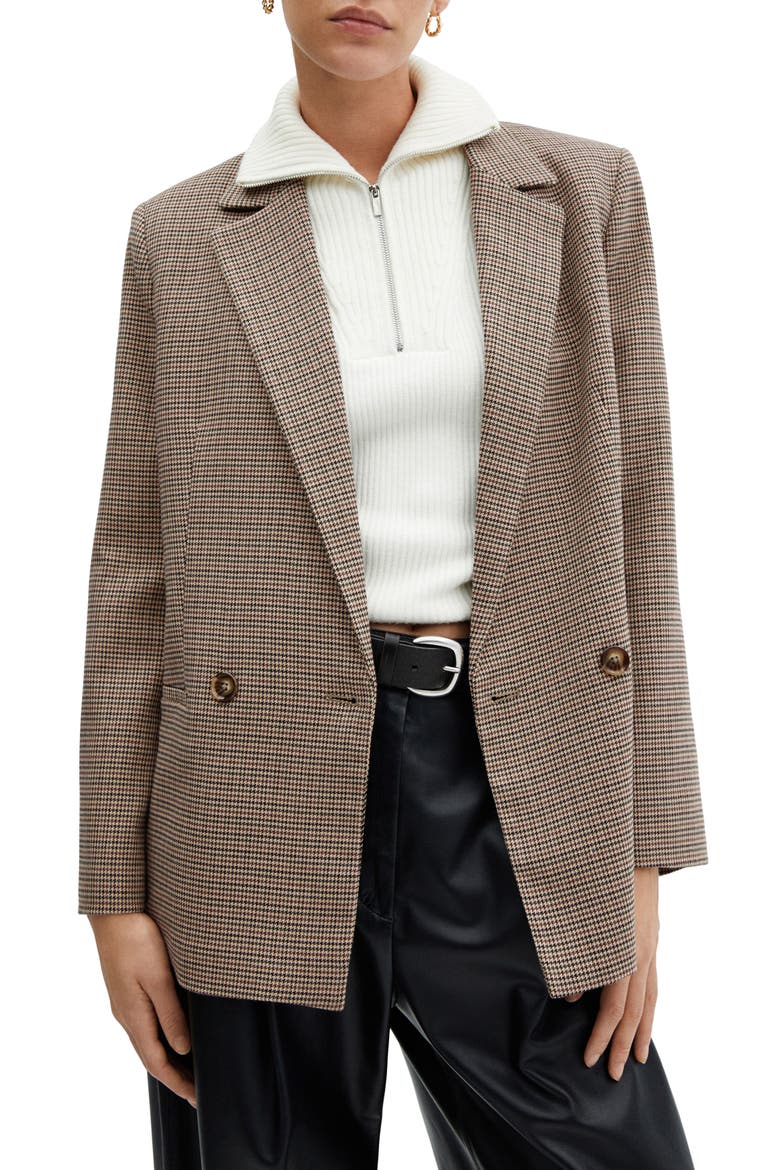 Houndstooth Double Breasted Blazer, Main, color, BROWN