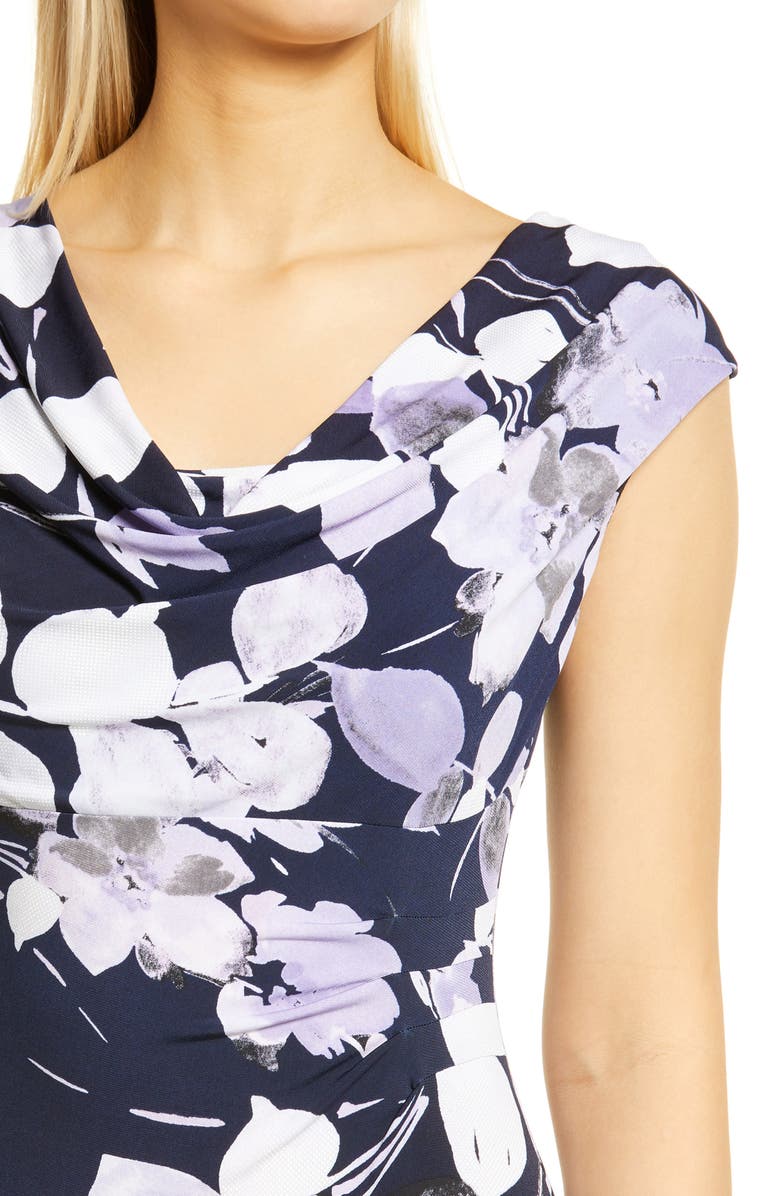 Connected Apparel Floral Drape Neck Dress, Alternate, color,