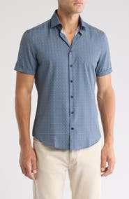 SOUL OF LONDON Microfiber Short Sleeve Button-Up Shirt