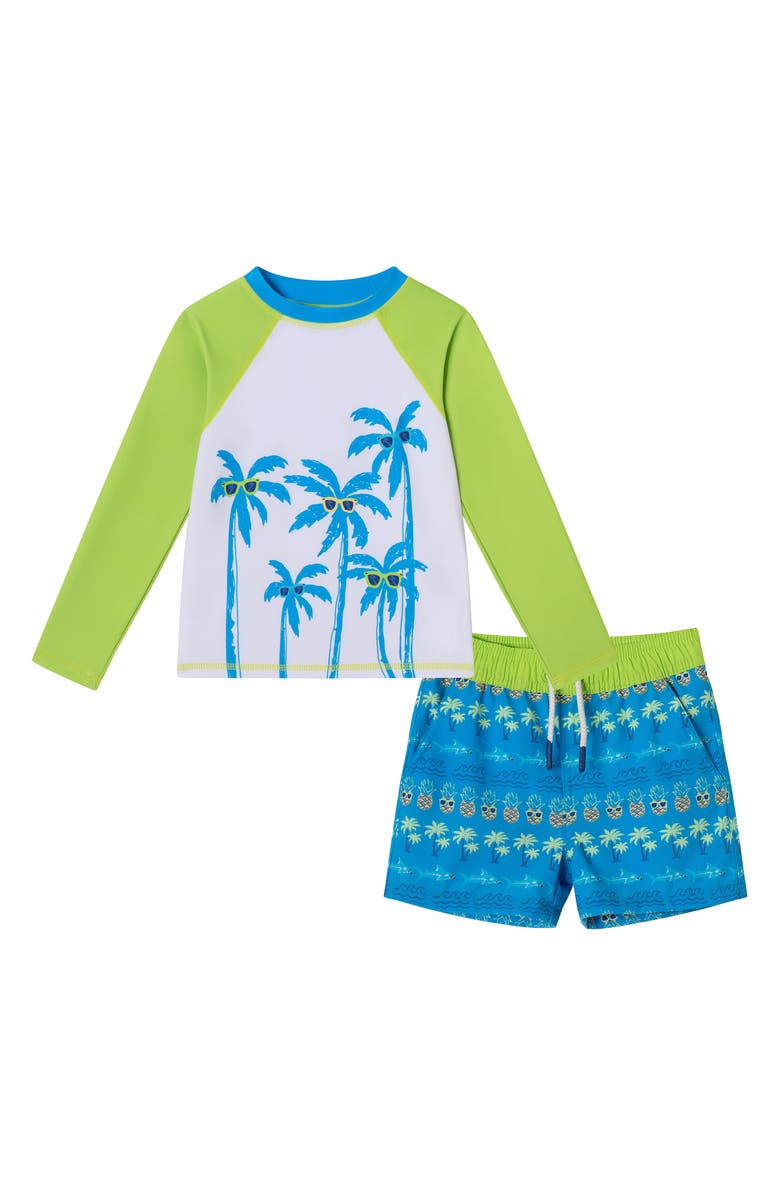 Andy & Evan Long Sleeve Two-Piece Rashguard Swimsuit, Main, color, White Lime