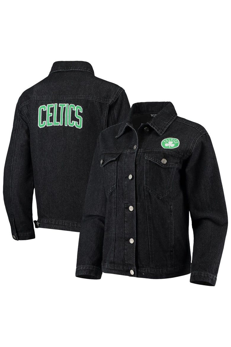 Women's The Wild Collective Black Boston Celtics Patch Denim Button-Up Jacket, Main, color, Black