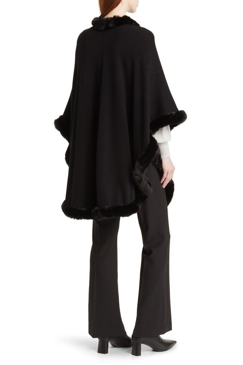Faux Fur Trim Ruana, Alternate, color, BLACK