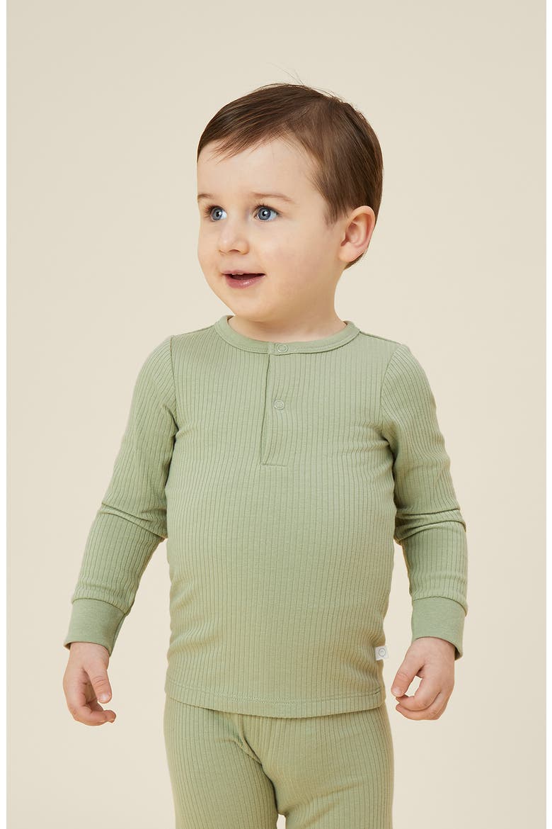 Rib Fitted Two-Piece Pajamas, Alternate, color, RIBBED SAGE