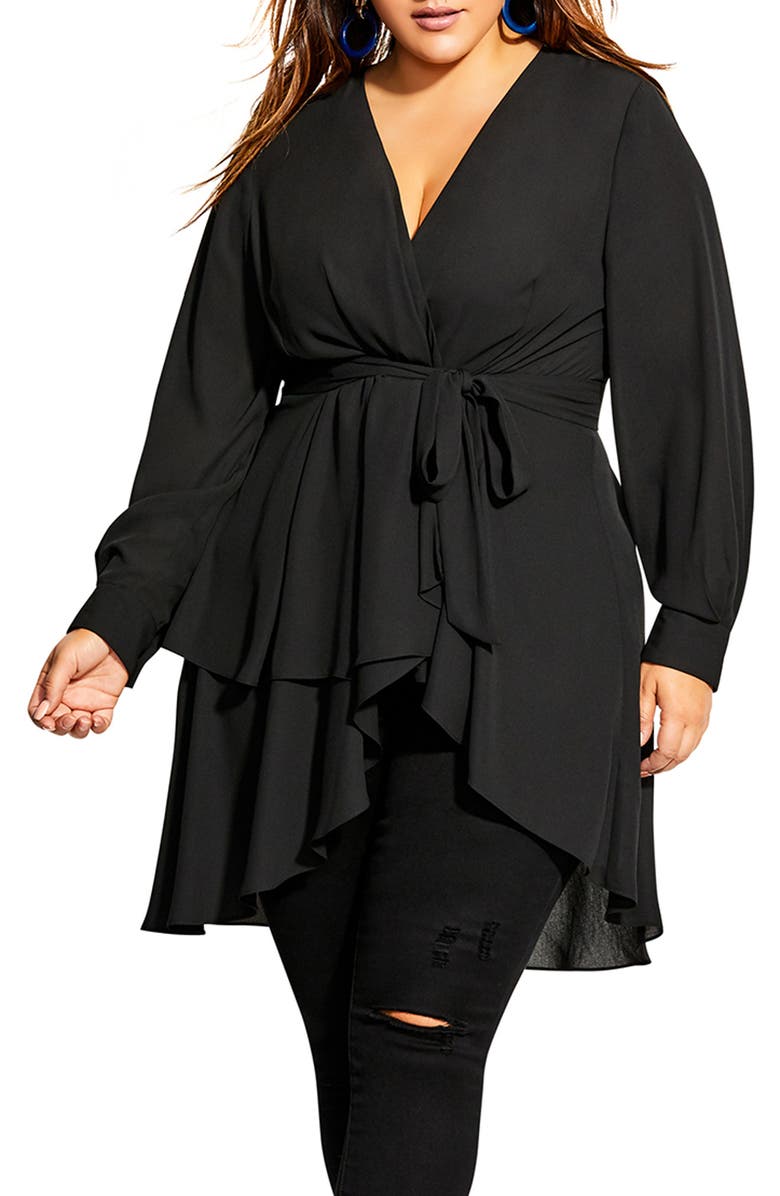 City Chic Shibara Faux Wrap High-Low Top, Main, color,