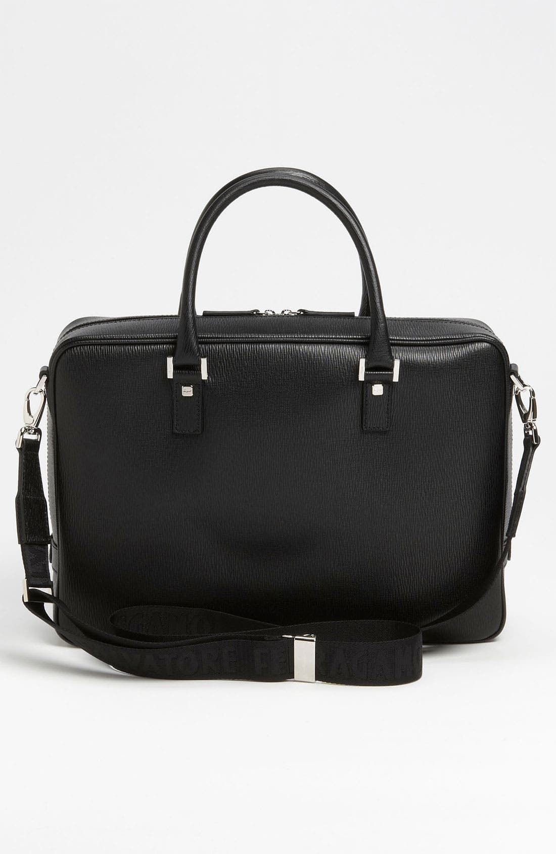 Salvatore Ferragamo Calfskin Briefcase, Alternate, color, NERO