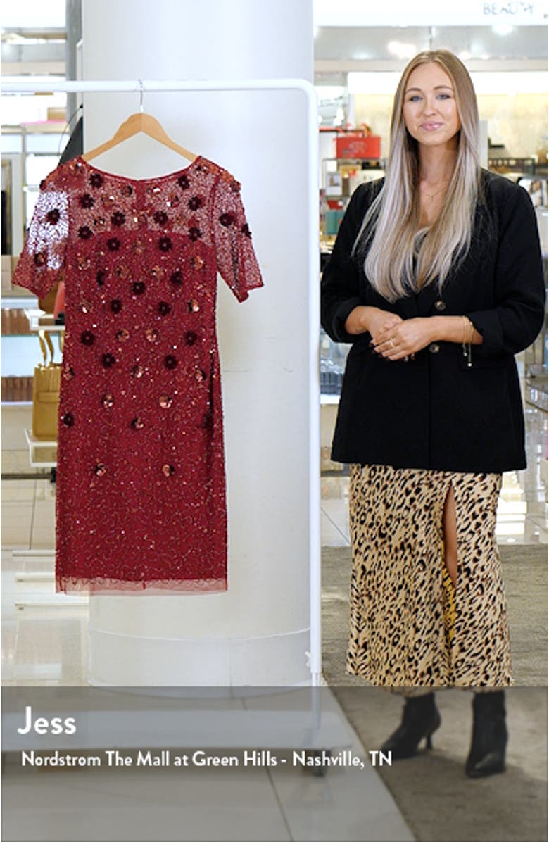 Sequin Mesh & Velvet Cocktail Sheath Dress, sales video thumbnail