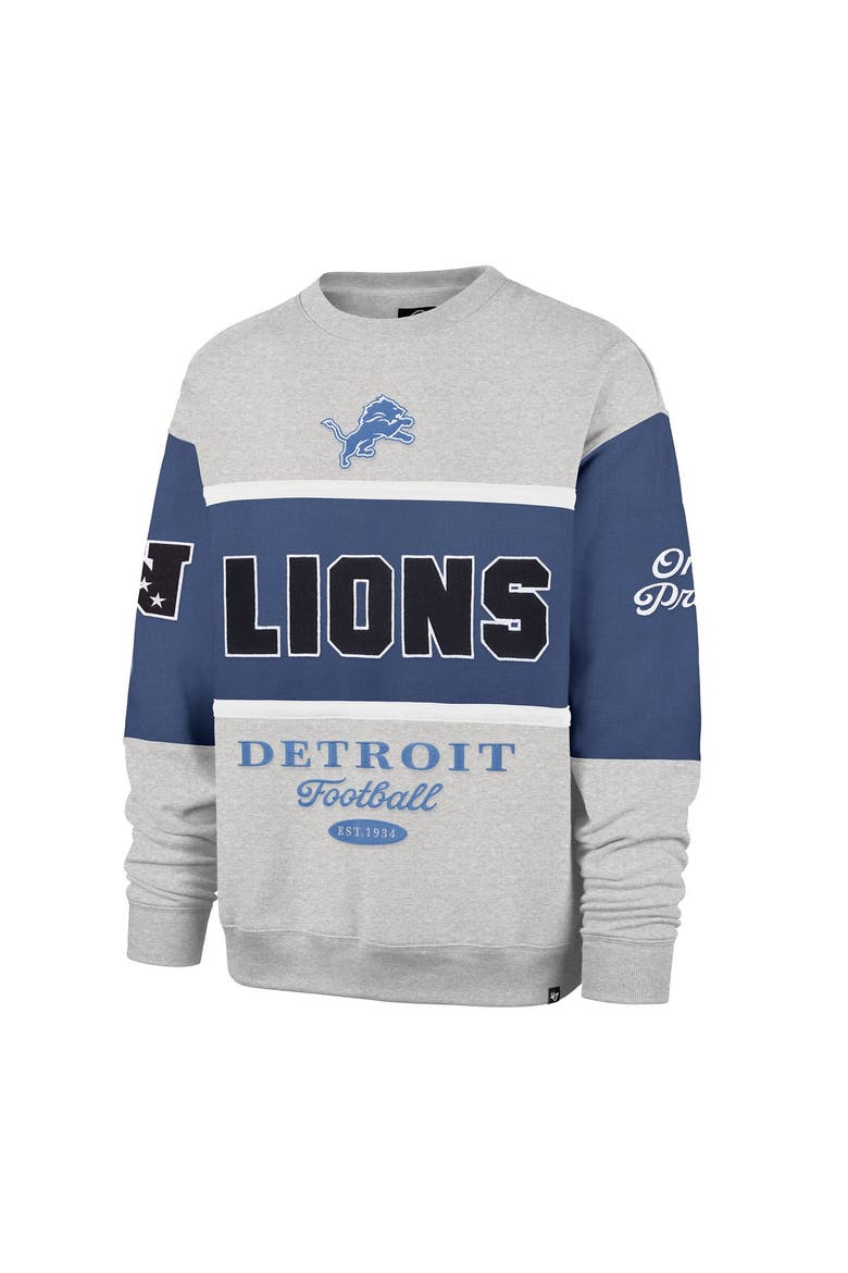 Men's '47 Blue/Heather Gray Detroit Lions Blockfield Maximalist Sweatshirt, Alternate, color, Blue