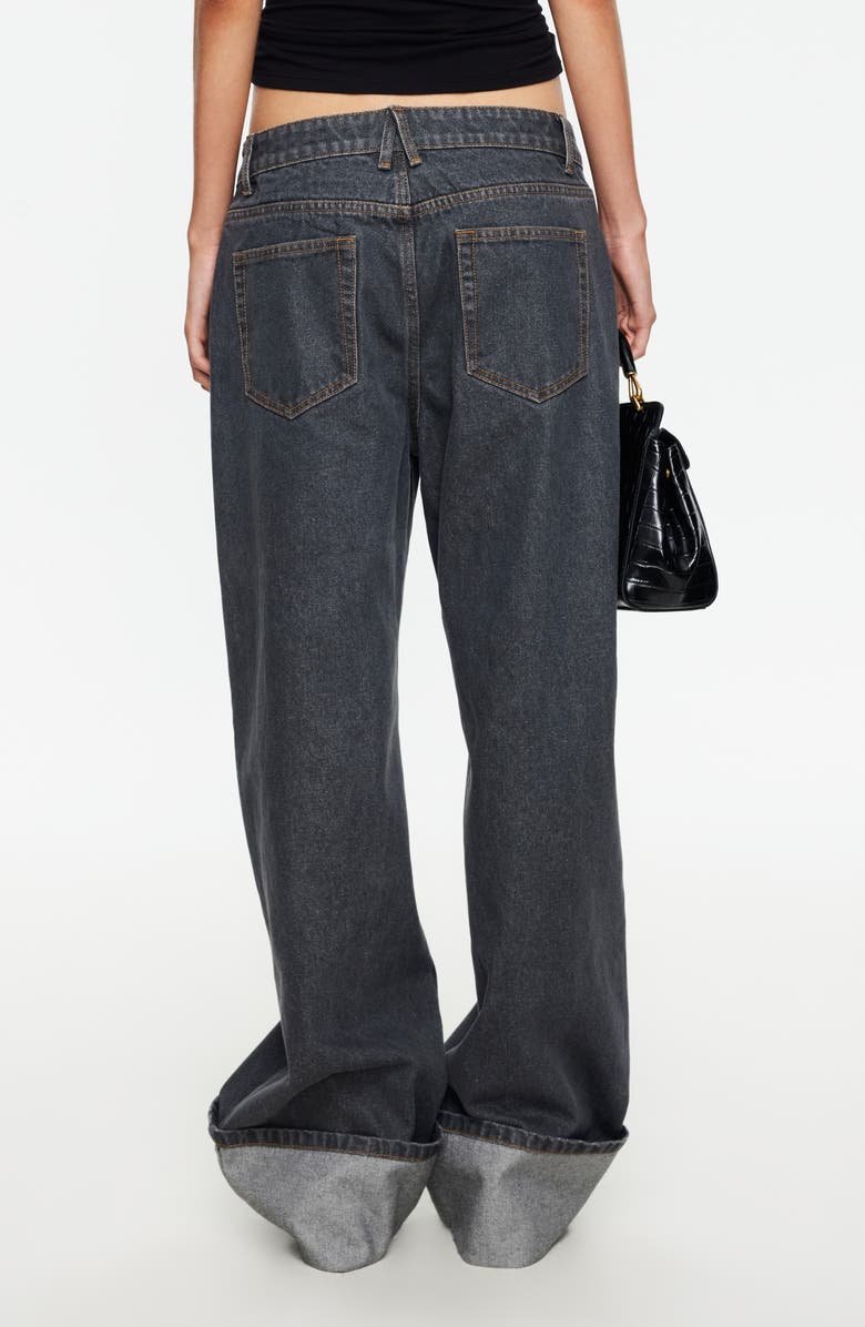 LIONESS Top Model Cuffed Relaxed Fit Straight Leg Jeans, Alternate, color, Charcoal