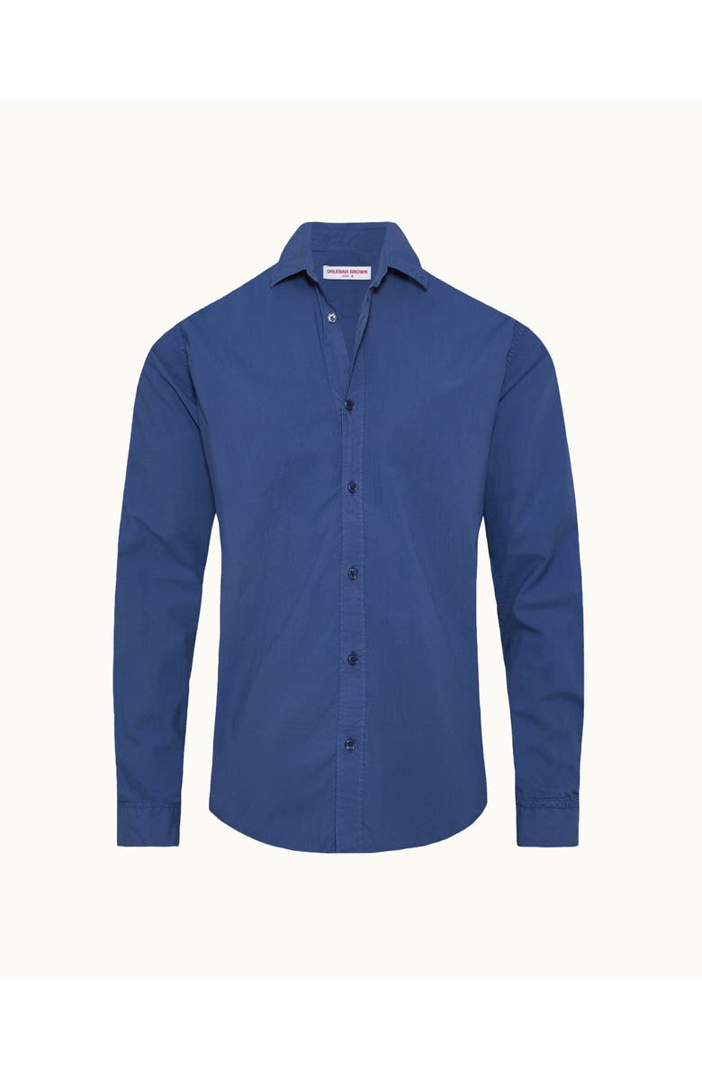 Orlebar Brown Giles Tailored Fit Garment Dye Poplin Shirt, Main, color, Nightfall Blue