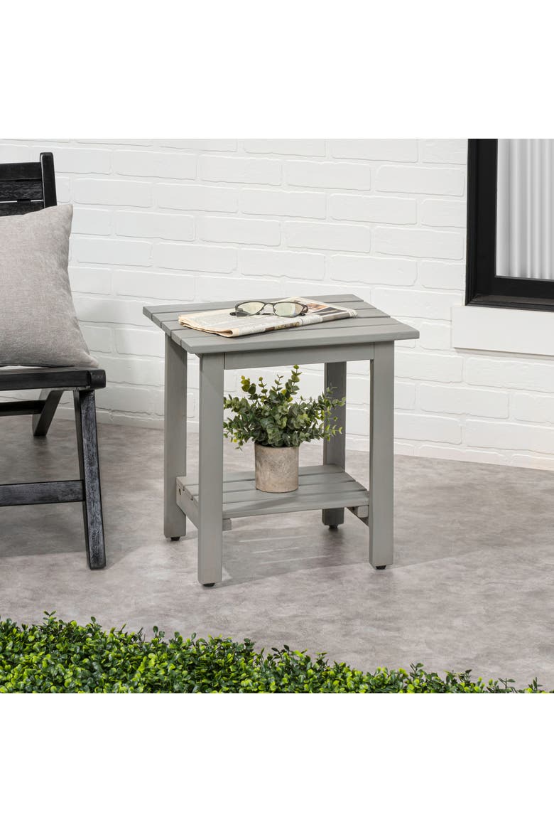 Kellie Modern Wood Outdoor Side Table, 2-Tier Slatted Rectangular Weather-Resistant Patio End Table for Garden, Alternate, color, Gray