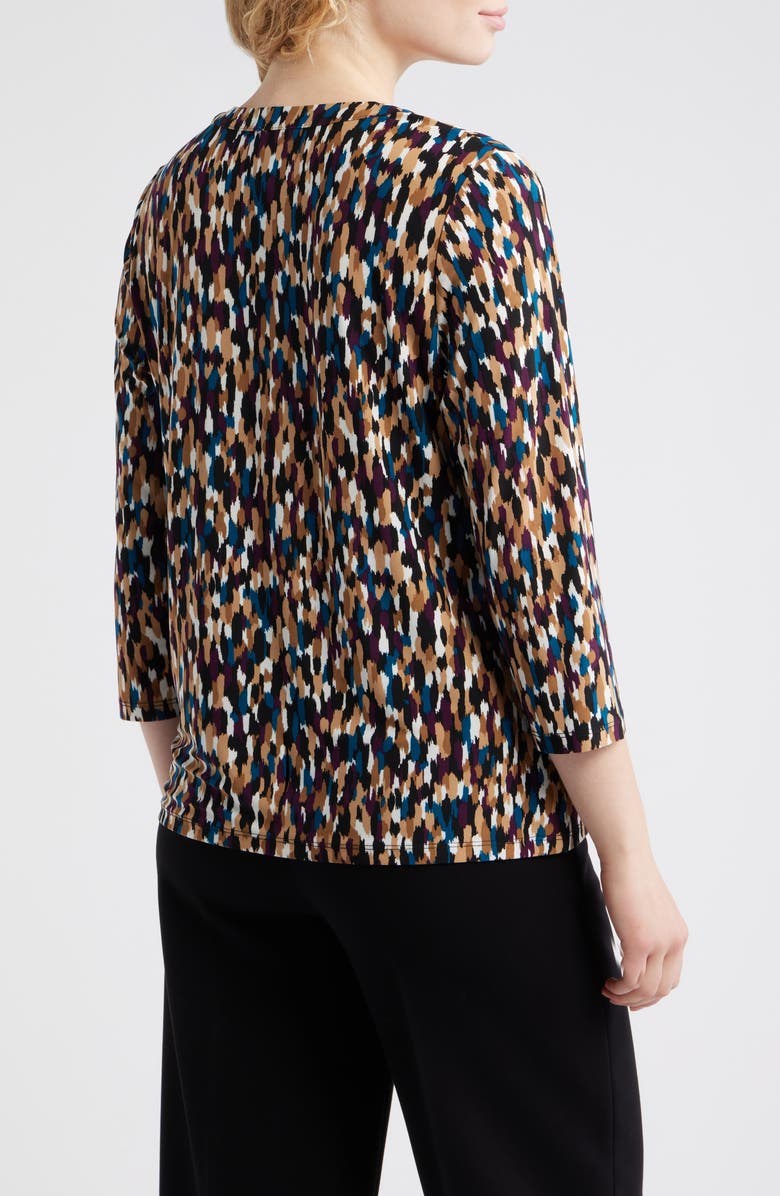 AK ANNE KLEIN Woodblock Print V-Neck Top, Alternate, color, Anne Black Multi