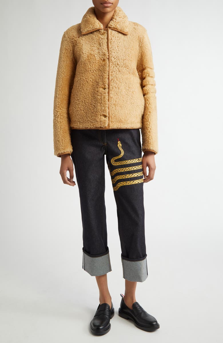 Thom Browne Genuine Shearling Jacket, Alternate, color, Camel