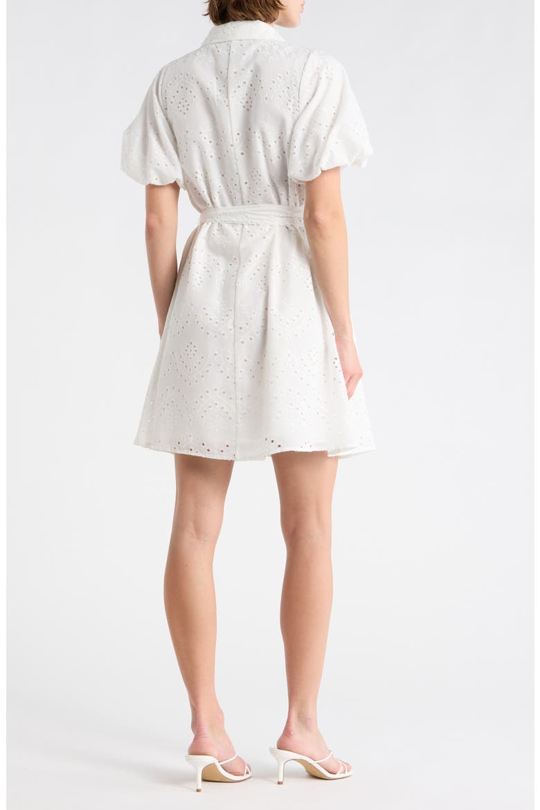 Eyelet Puff Sleeve Shirtdress, Alternate, color, WHITE