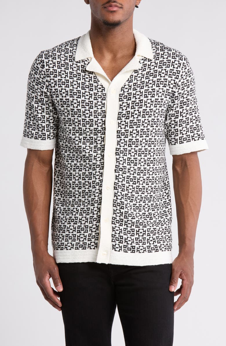 TRUTH Jacquard Short Sleeve Cardigan, Main, color, Black/ Ivory
