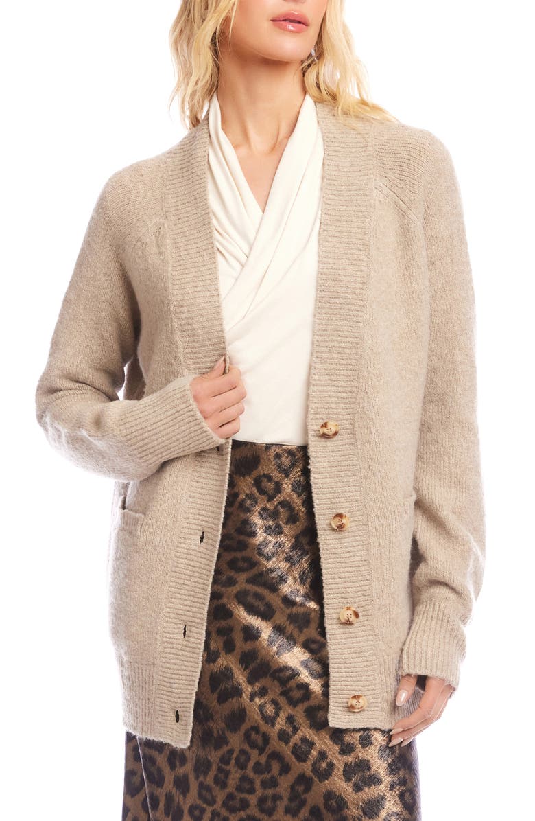 Karen Kane V-Neck Cardigan, Main, color, Oatmeal