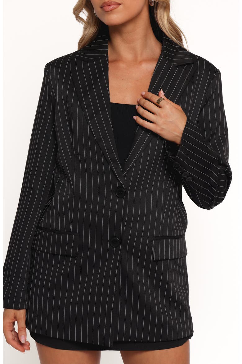 Livia Pinstripe Blazer, Main, color, BLACK
