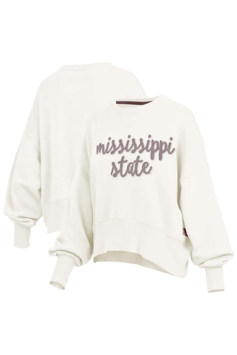 Women's Pressbox Cream Mississippi State Bulldogs Chelsea Oversized Pullover Sweatshirt, Main, color, Cream