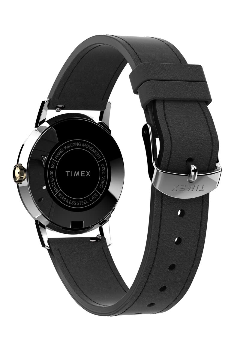 Marlin Mechanical Leather Strap Watch, 34mm, Alternate, color, SILVER/ SILVER/ BLACK