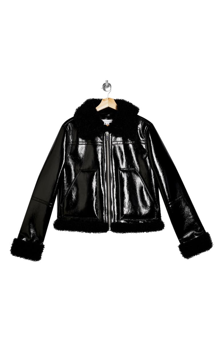 Topshop Faux Leather Biker Jacket with Faux Fur Trim, Alternate, color, 