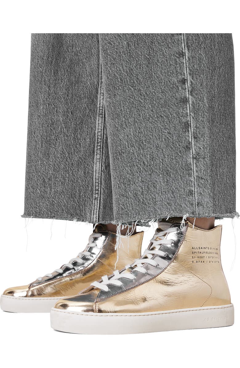 AllSaints Tana Metallic High Top Sneaker, Alternate, color, Gold/ Silver