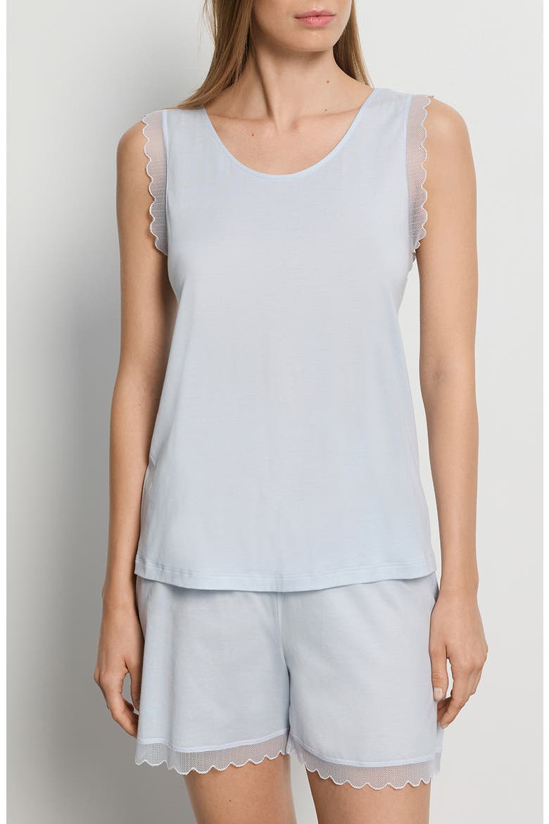 Inya Lace Detail Mercerized Cotton Short Pajamas, Main, color, WATERY BLUE