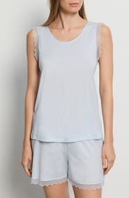 Hanro Inya Lace Detail Mercerized Cotton Short Pajamas