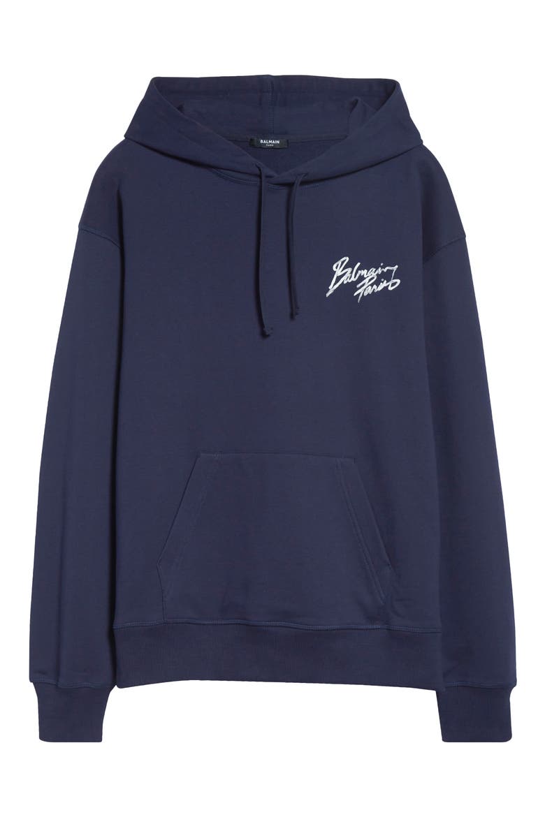 Paris Brush Logo Fleece Hoodie, Alternate, color, SIV NAVY/ WHITE