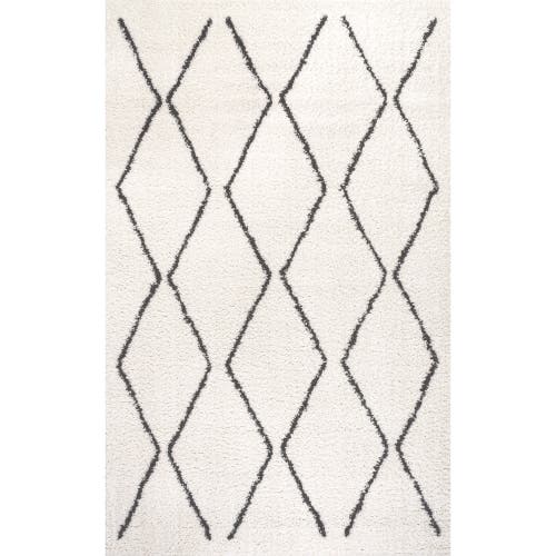 Jonathan Y Catala Moroccan Diamond Shag Area Rug In White/gray