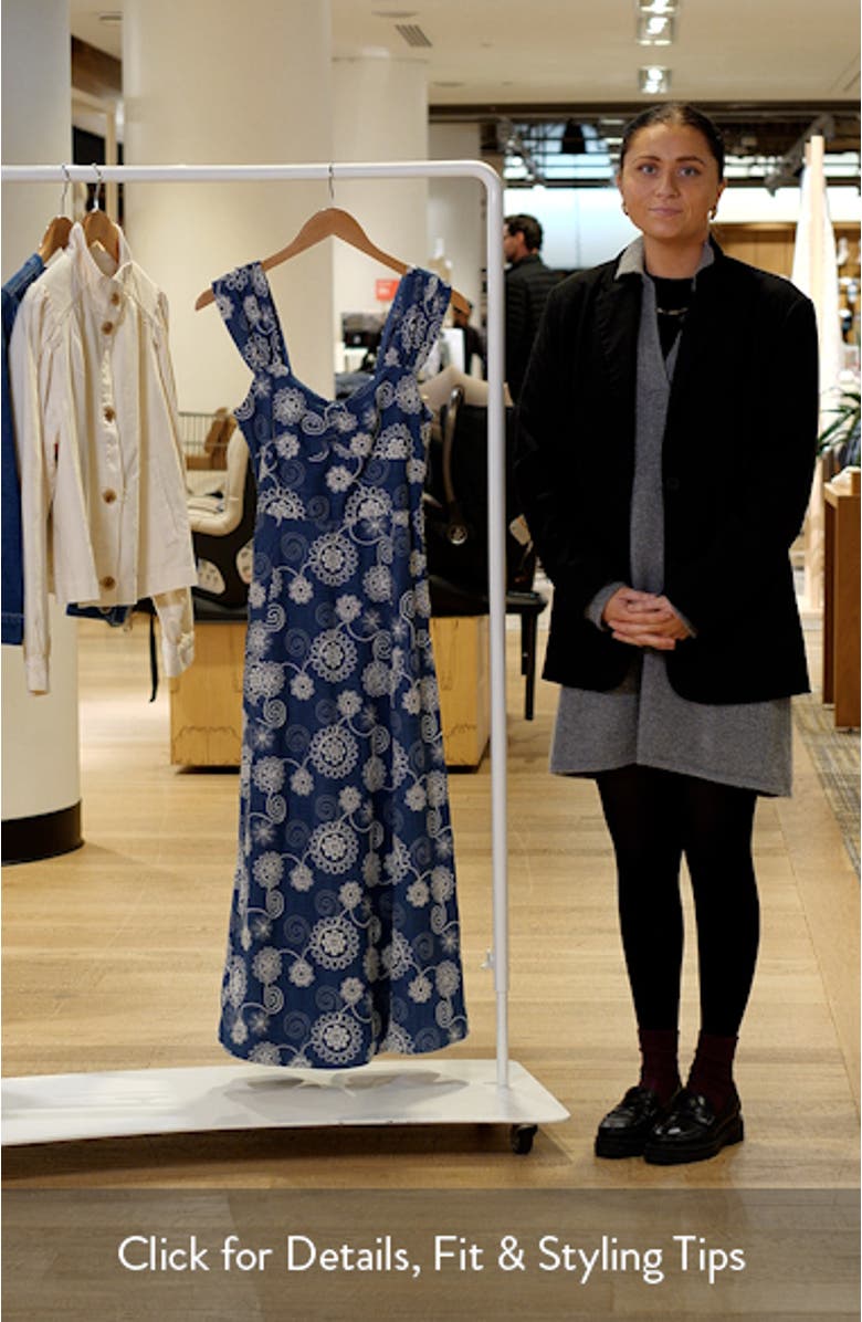 Embroidered Cap Sleeve Chambray Midi Dress, sales video thumbnail