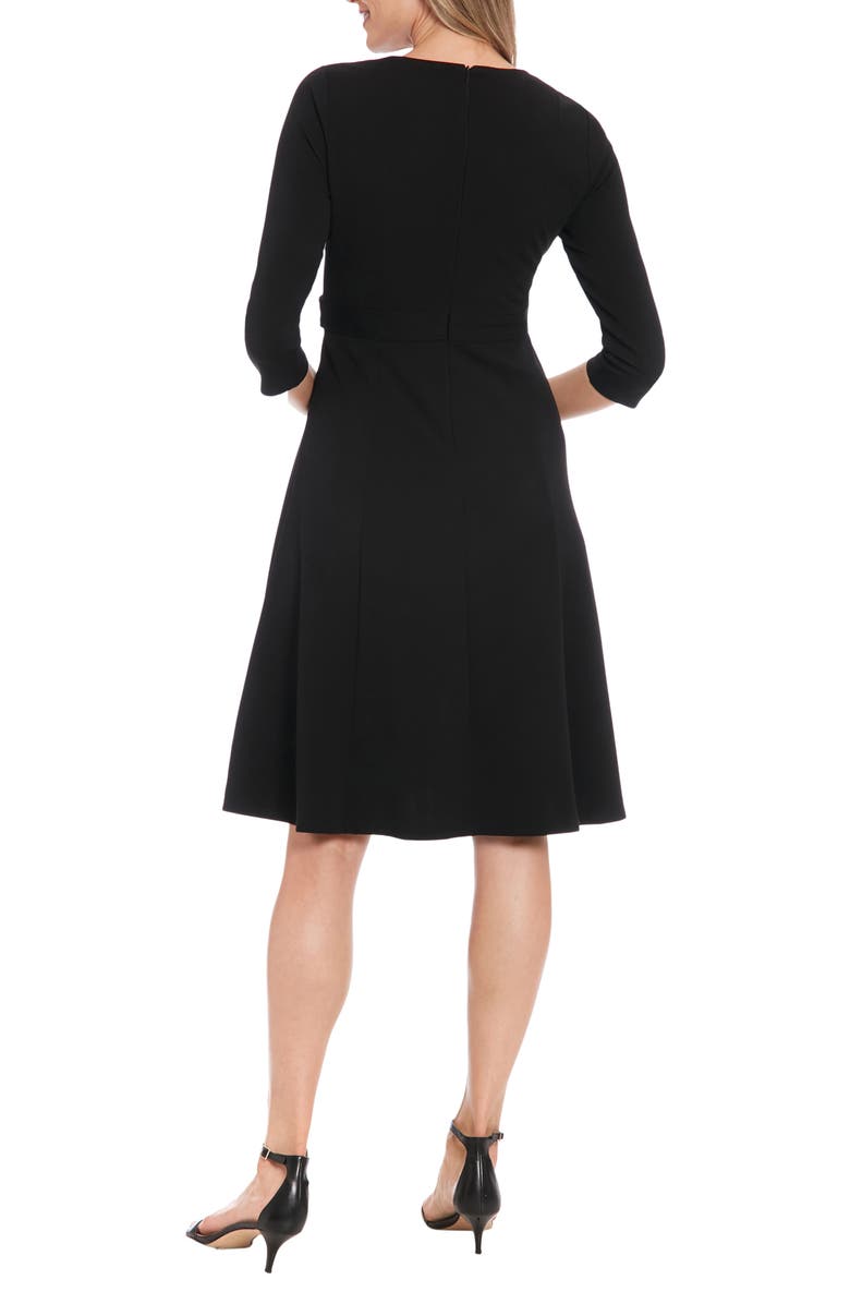 London Times Rhinestone Side Tab Three Quarter Sleeve Fit & Flare Dress, Alternate, color, Black