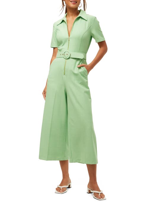 Shop Trina Turk Jannise 3 Plaid Cropped Jumpsuit In Grass Court Green/whitewash