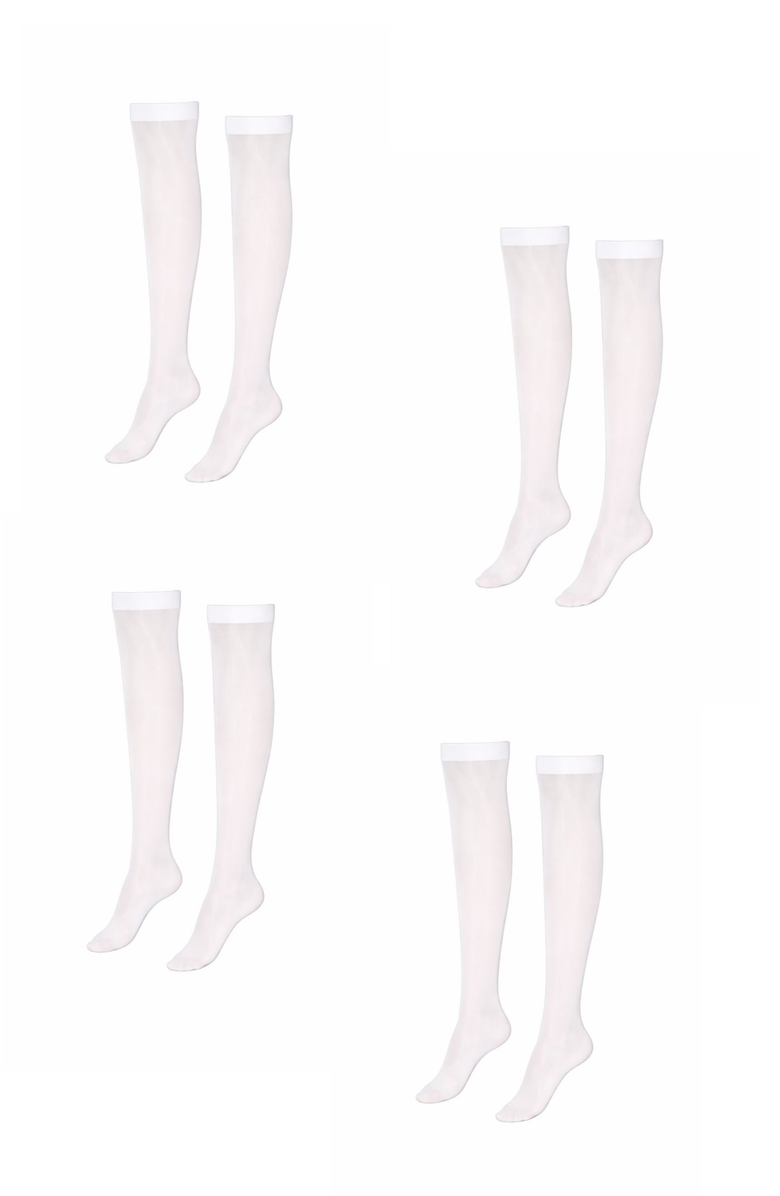 LECHERY<sup>®</sup> 4 Pairs of Glossy Sheer Knee-Highs, Main, color, White