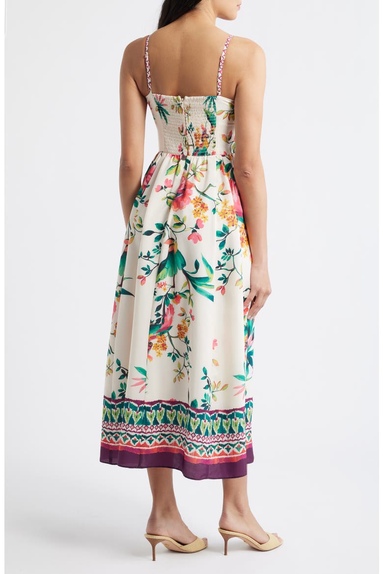 Floral Border Print Midi Dress, Alternate, color, IVORY MULT