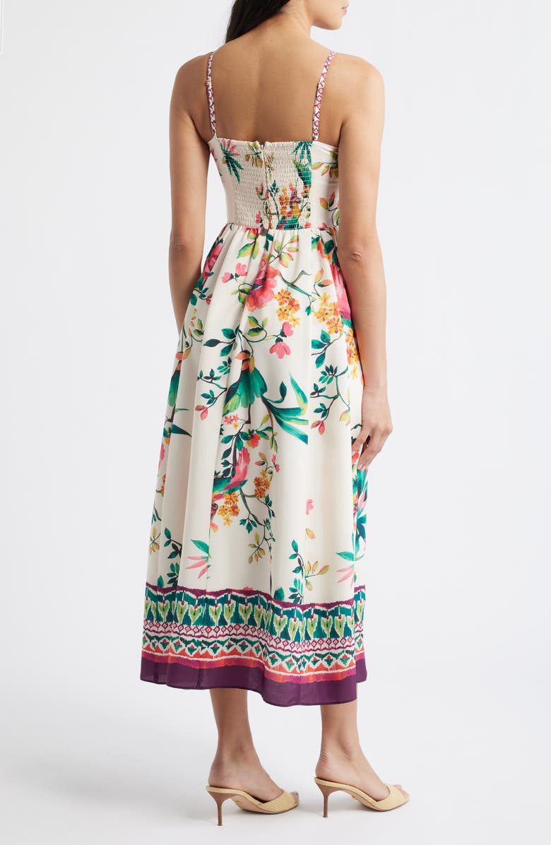 Eliza J Floral Border Print Midi Dress, Alternate, color, Ivory Mult